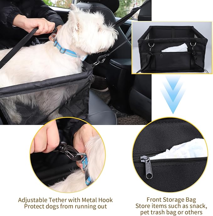 Dog Car Seat,Travel Carrier Dog Booster Cage,Breathable Car Seat for Dogs Design with Adjustable Seat Strap and Internal Foam,Travel Dog Car Seats Perfect for Small Dogs,Black