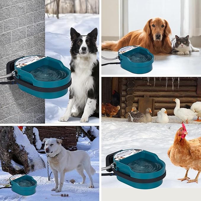Heated Automatic Dog Water Bowl Outdoor Large Breed Heated Waterer with Float Valve Wall Mounted Pet Thermal-Bowl Winter Livestock Water for Dogs Chicken Horse Cat