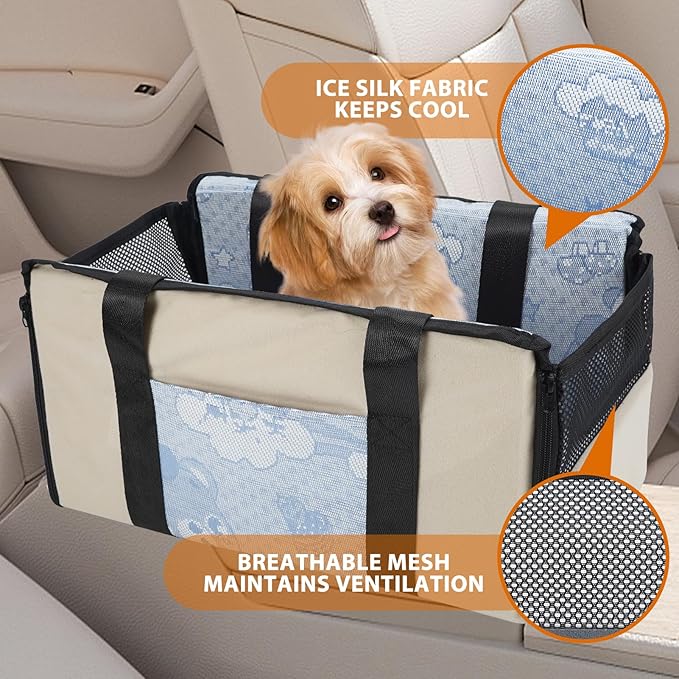 Center Console Dog Car Seat, Portable Pet Console Car Ceat for Small Dogs and Puppy Support Pet Up to 11lbs(Beige)