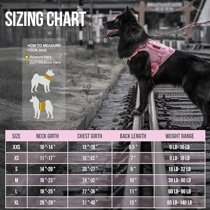 OneTigris Tactical Dog Harness Vest,No-Pull Service Dog Vest with Hook & Loop Panels,Adjustable Dog Vest Harness for Walking Hiking Training(Pink,M)