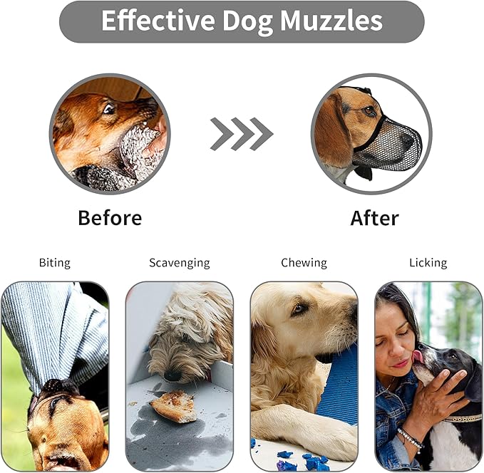 Dog Muzzle, Breathable Soft for Extra Large Dogs to Anti & Prevent Barking Biting Chewing, Reflective & Adjustable Basket Muzzle with Air Mesh for German Shepherd Black XXL