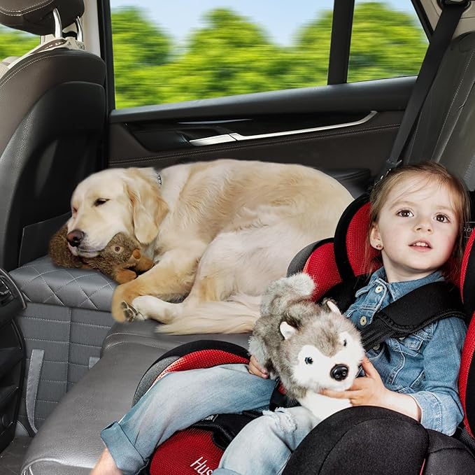 GJEASE Car Back Seat Extender for Large Dogs up to 200lbs,Dog Car Back & Front Seat Extender with Storage,Pets Can to Have The Whole Front/Back Seat to Stretch Out and Nap On Trips