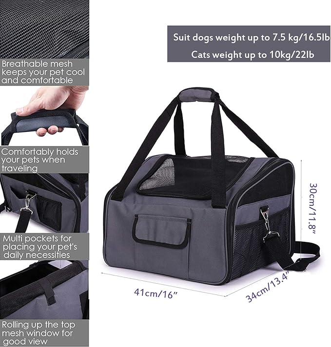 Pet Car Booster Seat Carrier Portable Travel Bag,Cat Small Dog Pet Puppy Travel Cage with Carry Straps,Collapsible Puppy Carrier Seat for Small Medium Pets Up to 22Bls