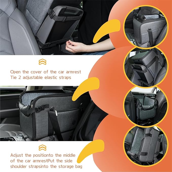WOYYHO 18 lbs Console Dog Car Seat Luxury Center Console (Width >9in) Dog Car Bed Carseat with Soft Cushion and Safety Belt, Easy Install Stable No Shaking, Waterproof Anti-Slip PU Leather