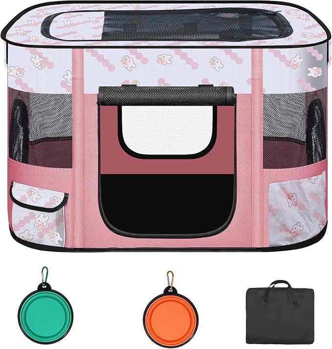 Foldable Dog Playpen Indoor,Expandable Puppy Playpen,Portable Pet Playpen for Small Animals,Waterproof Exercise Kennel Tent Crate for Travel,Camping, Home & Outdoor Use (M 31"L x 22"W x 21"H, Pink)