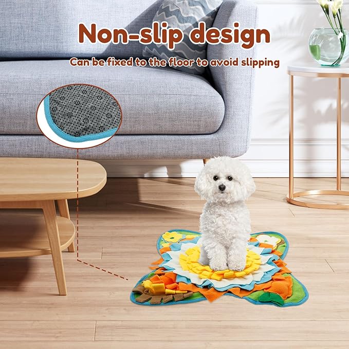 Snuffle Mat for Dogs Cats Rabbits, Plush Fabric Flower Shape Slow Eating Mat with Anti-Slip Bottom, 23.62 x 23.62 inch for Small & Medium, Rabbit Foraging Mats, Relieve Anxiety