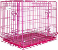 HOMEY PET 24 Inch Small Dog Crate, Cute Pink Puppy Cage Collapsible Dog Kennel Indoor, Nano-Coated Metal Wire Dog Crate with Removable Floor Grid Tray, Double Doors Dual Locks, Portable Handle