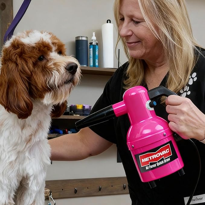 METROVAC Quick Draw Compact Pet Dryer - Dog Grooming Vacuum - Hot Pink & Variable Speed