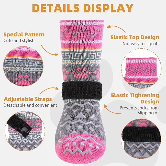KOOLTAIL Dog Socks to Prevent Licking Paws for Hardwood Floors Anti Slip, Winter Warm Pet Boots&Paw Protector with Grippers, Double Sides Puppy Shoes Booties for Small Medium Large Senior Dogs
