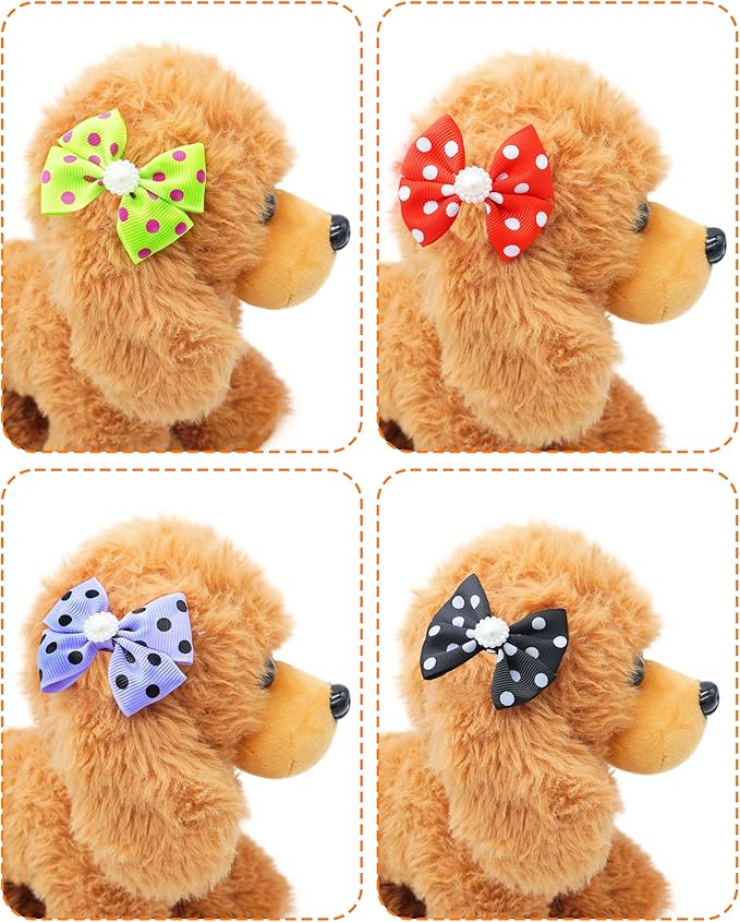 PET SHOW 20 Pack Dot Dog Hair Bows with Alligator Clips for Small Medium Dogs Bowknot Hair Clips Cat Puppy Yorkshire Rhinestone Grooming Hair Accessories for Birthday Party
