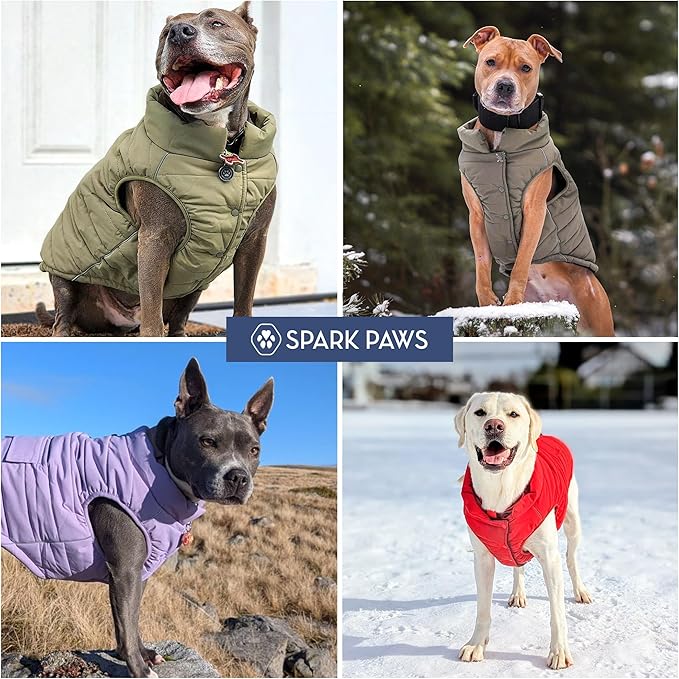Spark Paws Dog Winter Jacket, Water-Resistant Coat, Warm Reflective Windproof Fleece-Interior, for Medium and Large Dogs - Red - 4XL