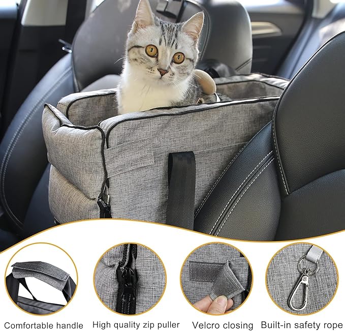 ele ELEOPTION Dog Car Seat Dog Armrest Seat Console Dog Car Seat Included Safety Tethers Pet Car Seat Travel Bag Suitable for Small Dogs Cats (Pets up 13 lbs)