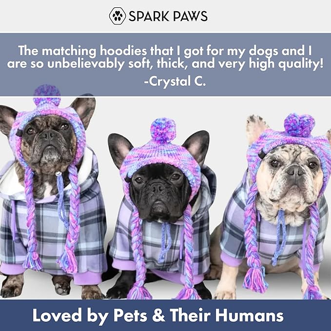 Spark Paws Dog Hoodie – Premium Dog Sweater for Small, Medium, and Large Dogs | Warm Outfits for French Bulldogs, Pitbull, Puppy, Winter Jacket Alternative - Purple Plaid - 5XL
