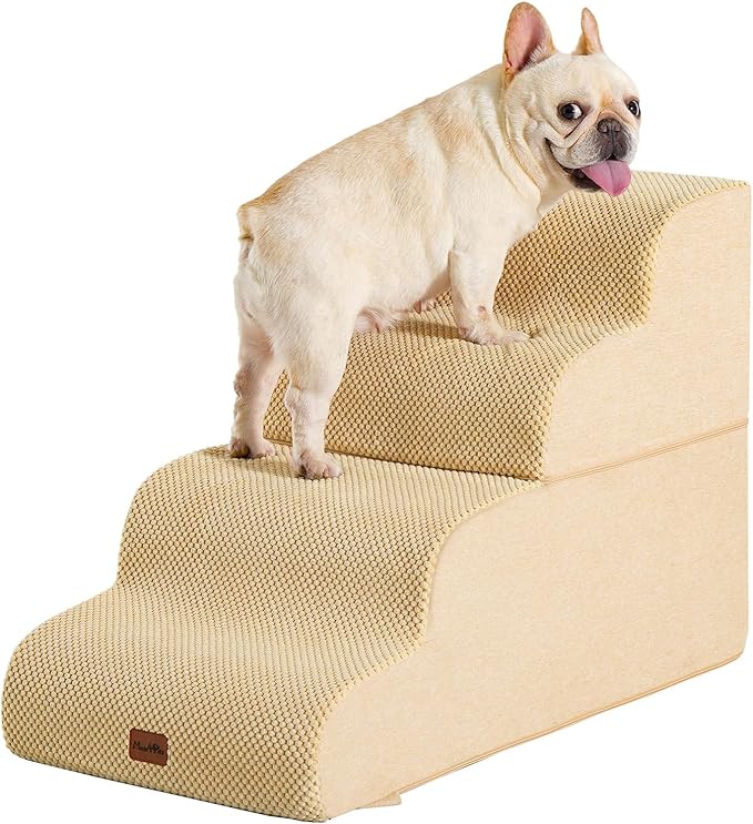 Made4Pets Dog Stairs Ramp for Bed 19.7" H, 4-Step Dog Steps for High Bed Couch Sofa Climbing, 35D Foam Pet Steps for Small Dogs and Cats, Non-Slip Bottom Pet Stairs, Tan