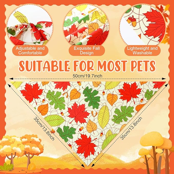 Preboun 50 Pcs Fall Thanksgiving Dog Bandana Bulk Pumpkin Maple Leaves Bandana for Dogs Triangle Kerchief Bib Scarf for Pets Costume Photo Props Accessories Pet Shops, 25 Styles (19.7 x 13.8 x 13.8)