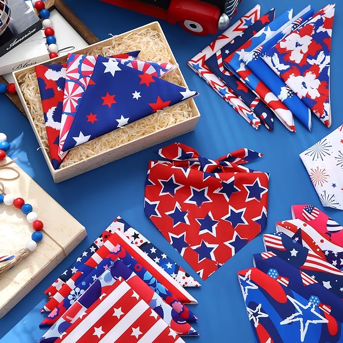 Reginary 72 Packs Veterans Day Dog Bandanas Bulk Remembrance Day Bandanas USA American Flag Pet Scarf Bibs Triangle Puppy Bibs Adjustable Puppy Scarf for Pet Costume Accessories