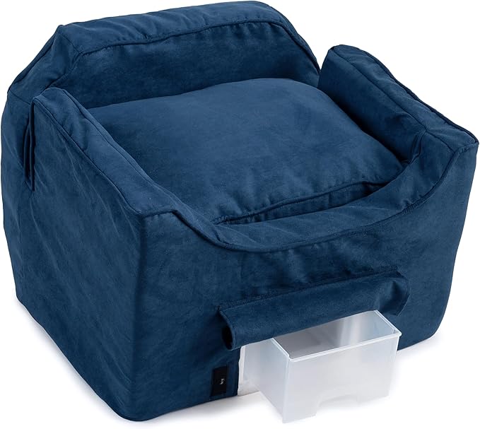 Snoozer Dog Car Seat with Storage Tray: Lookout II Dog Booster Car Seat for Pets up to 25lbs, Helps Alleviate Travel Sickness & Fear for Dogs, Removable Washable Cover – Sapphire, Size Medium