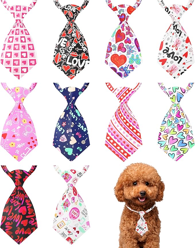 PET SHOW 10 Pack Valentines Small Dog Ties Neckties for Doggies Cats Adjustable Holiday Grooming Accessories Neck Ties Bowties Girl Boy Pets Festival Costumes Puppy Wedding Party Gift Favor(Small)