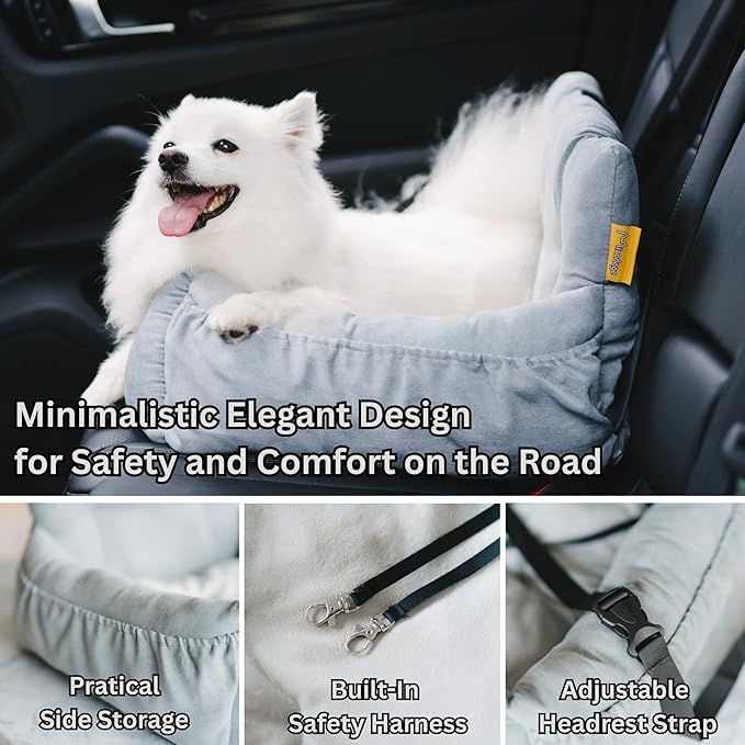 Futon Dog Car Bed for Small Dogs, Safety Seat Belt and Straps, Non-Slippery Bottom, Travel Bed, Elegant Design, Perfect for Dogs Under 25 Lbs