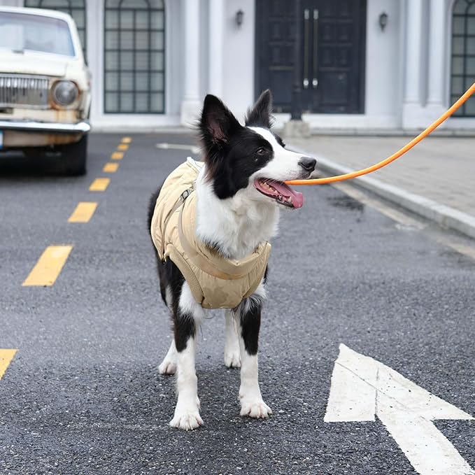Dog Jacket with Harness,Fleece Lined Warm Puppy Coat for Winter,Soft Windproof Large Dog Vest,Khaki XXXL