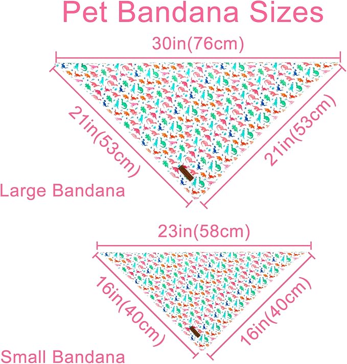 Dinosaur Dog Bandana - Comfortable Cotton Triangle Bid Scarf for Medium Large Dogs - Washable Pet Kerchief for Boys and Girls - Colorful Cute Classic Dinosaur Design