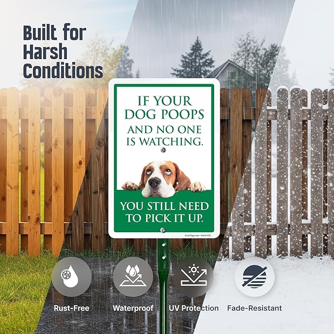 SmartSign Funny Pick Up After Your Dog Yard Sign - 10"x7", 21.5 inch Tall Lawn Sign & Stake Kit, Cute Dog Graphic, 40 mil Laminated Rustproof Aluminum