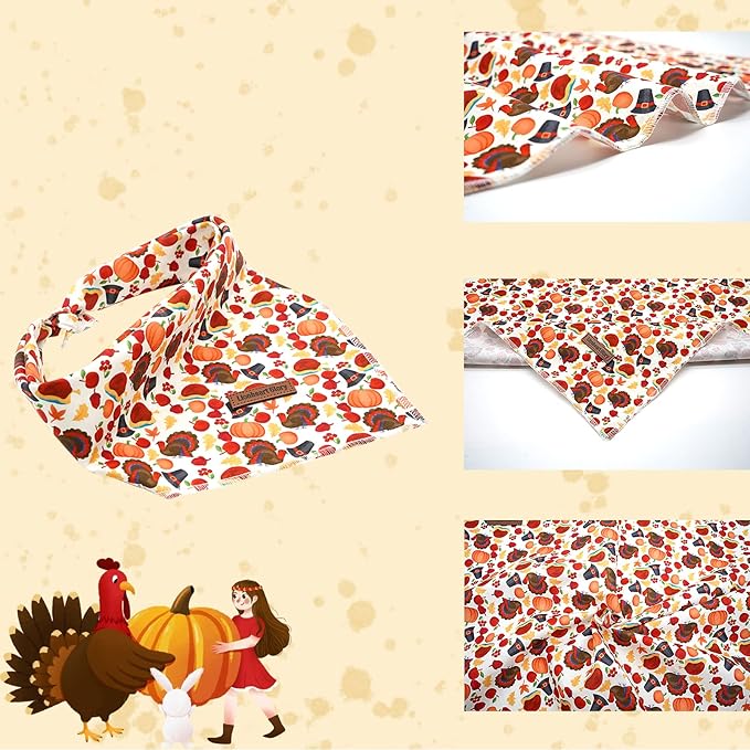 Lionheart glory Turkey Dog Bandanas Fall 1 Pack Washable Soft Dogs Scarf, Square Adjustable Girl Boy Dog Bandanas for Medium Large Dogs Holiday