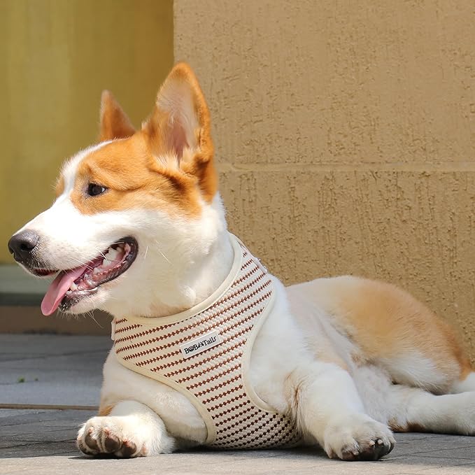 No Pull Dog Vest Harness for Small&Medium Dogs, Side Clip Adjustable Pet Vest, Soft Breathable, Fashion Dog Harnesses for Walking, Running, Shopping (Beige, M)