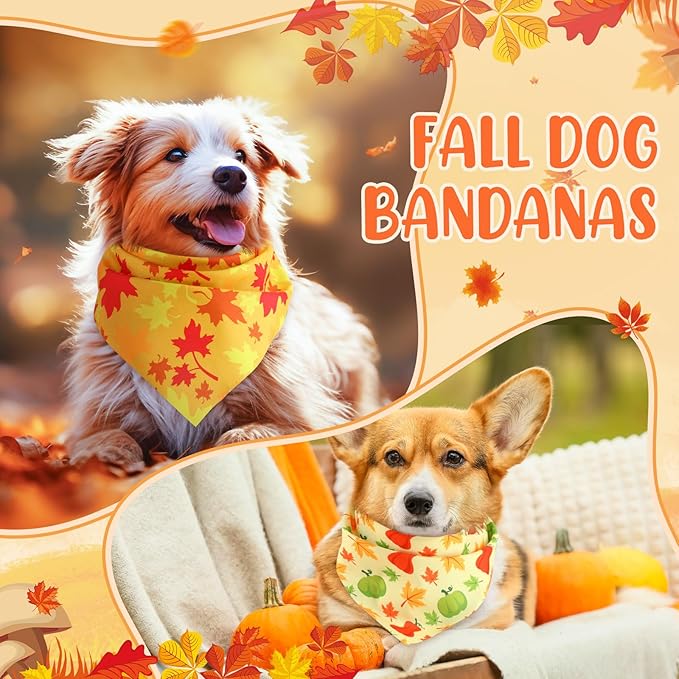 Preboun 50 Pcs Fall Thanksgiving Dog Bandana Bulk Pumpkin Maple Leaves Bandana for Dogs Triangle Kerchief Bib Scarf for Pets Costume Photo Props Accessories Pet Shops, 25 Styles (19.7 x 13.8 x 13.8)