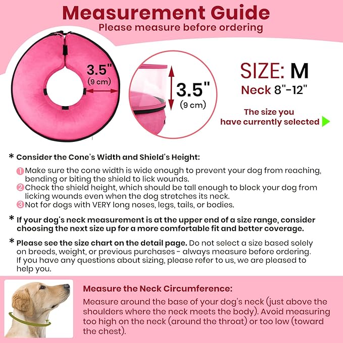 BARKLESS Dog Cone, Inflatable Dog Cone After Surgery, Soft Surgery Collar with Enhanced Anti-Licking Guard Shield for Pets, Patented Protective Donut Collar (Hot Pink, M (Neck: 8"-11"))
