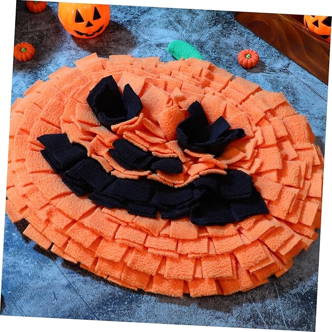 Pumpkin Snuffle Mat for Large Dogs Bright Sniffing Feeding Toy Safe Fleece Material Space-Saving Design Easy to Clean Lifespan for Interactive Play