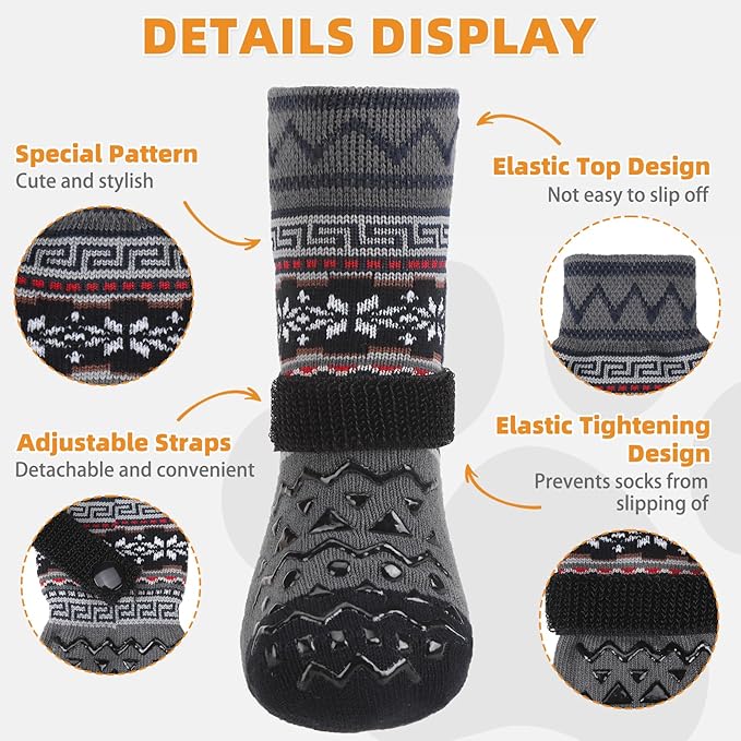 KOOLTAIL Dog Socks to Prevent Licking Paws for Hardwood Floors Anti Slip,Warm Winter Pet Boots&Paw Protector with Grippers,Double Sides Puppy Shoes Booties for Small Medium Large Senior Dogs S