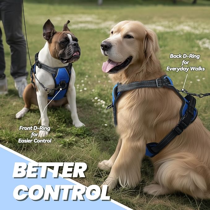 VIVAGLORY Dog Harness Easewalk No Pull Dog Harness with Handle Front Clip & Back Clip for Training Walking Lifting, No Pull Adjustable Easy On Padded Comfortable for Pet, S, Royal Blue - Plain