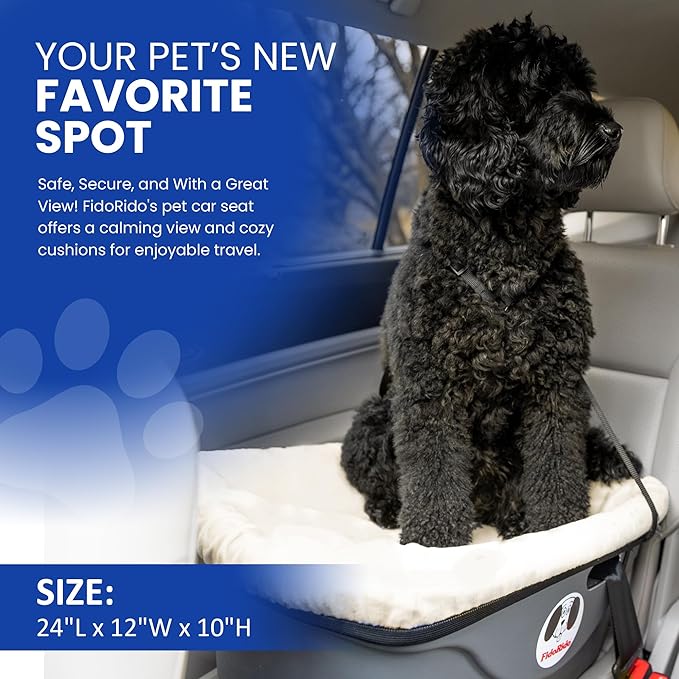 Fido Rido Dog Car Seat - Elevated Dog Booster Vehicle Seating, Safe and Comfortable, Sherpa Cover, and Safety Straps, Easy to Install, Car Seat for Cats, Great for Small to Medium Pets