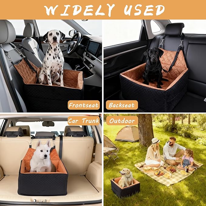 Memory Foam Dog Car Seat for Small/Medium Dogs,Travel Booster Seat for Dogs up to 35 lbs, Washable Removable Cover & Storage Pockets, Comfortable & Safe Car Seat for Pet Travel