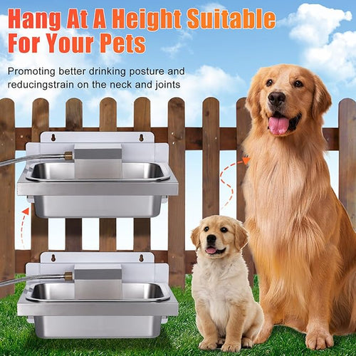 3Gal Automatic Dog Water Bowl Dispenser for Dogs Stainless Hanging Outdoor Self Filling Dog Bowl Large Breed Pet Waterer Metal Wall Mounted Auto Fill Big Dogs Waterer for Cats Chicken Livestock