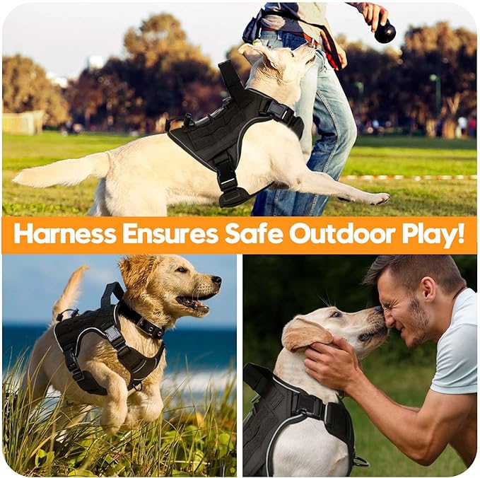 Heavy-Duty Tactical Dog Harness for Large Dogs, No Pull Adjustable Reflective Pet Vest with Molle System, K9 Military-Grade Control for Service Training, Outdoor & 10+ Breeds, Black, Small