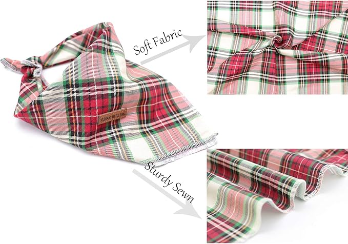 Elegant Little Tail Christmas Bandana - 1PCS Plaid Pet Bandana Washable Reversible Cotton Boy Bibs Scarf, Adjustable Square Kerchief for Small to Large Dogs and Cats