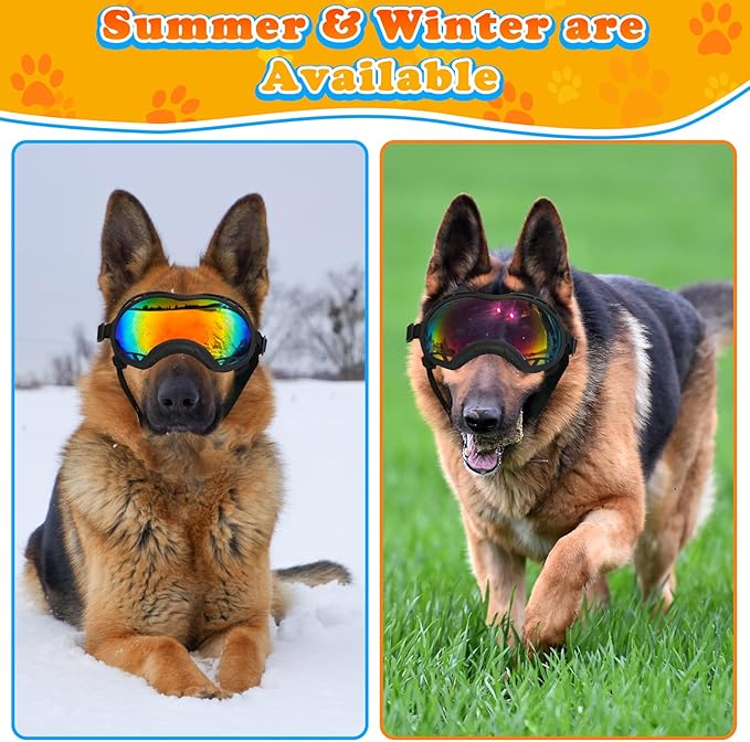 Dog Goggles for Large Dogs, UV Protection Dog Sunglasses, Adjustable Strap, Windproof、Dustproof、Anti-Fog Eye Protection Sunglasses for Large and Medium Dogs (Black Frame)