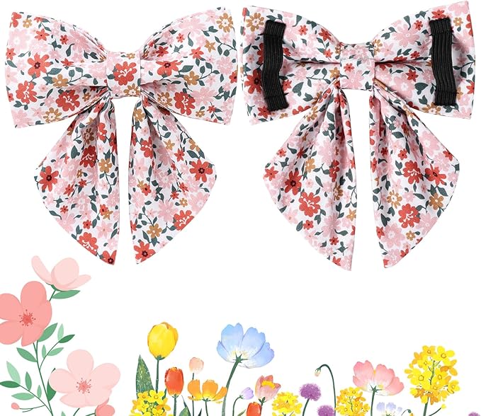 Flower Bowtie Dog Collar With Metal Buckle - Summer Comfortable Cotton Collar for Puppy Boy Girl, XL