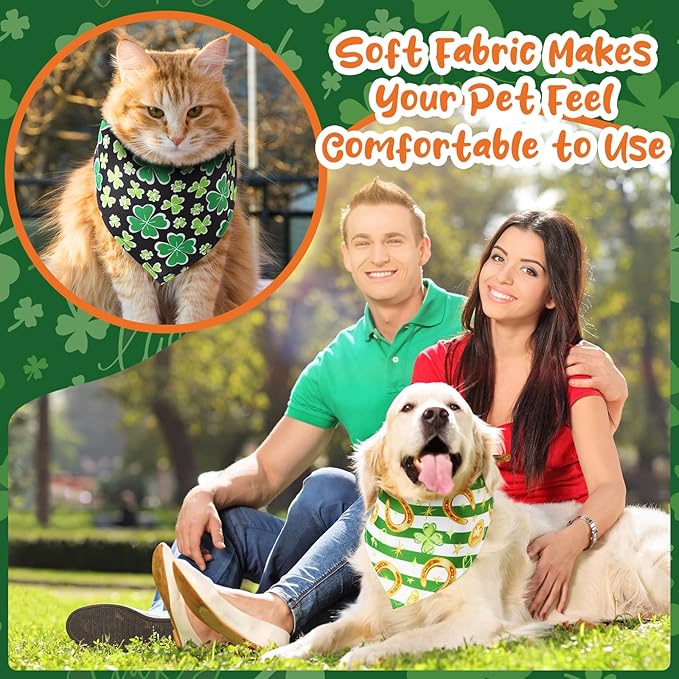Reginary 72 Packs St. Patrick's Day Dog Bandanas Bulk Shamrock St. Patrick's Day Green Soft Dog Scarf Adjustable Pet Puppy Bibs Triangle Puppy Bibs Adjustable Cat Bandana for Pet Costume Accessories