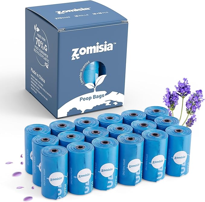 Dog Poop Bags Rolls - Black-Lined Lavender Dog Waste Bags 18 Rolls, Extra Thick 100% Leakproof, 70% Recycled GRS Certified, 270 Count