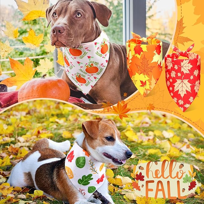 Preboun 50 Pcs Fall Thanksgiving Dog Bandana Bulk Pumpkin Maple Leaves Bandana for Dogs Triangle Kerchief Bib Scarf for Pets Costume Photo Props Accessories Pet Shops, 25 Styles (25.6 x 17.7 x 17.7)