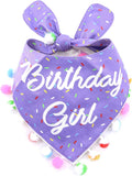LunaMarie - Luxury Pet Birthday Bandanas -Premium & Silky Poly Fabric | 100% Handmade | Custom Shape Dual Layered (Birthday Girl Purple, Large)