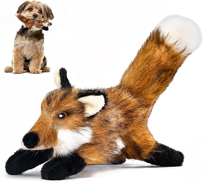 ALL FOR PAWS Fox Squeaky Doy Toy, Fox Dog Toy for Small Medium Large Breed, Puppy Fetch Toy with Squeaker, Plush Chew Dog Toy, 10.2 x 7.9 x 4.7 inches - Classic Fox S