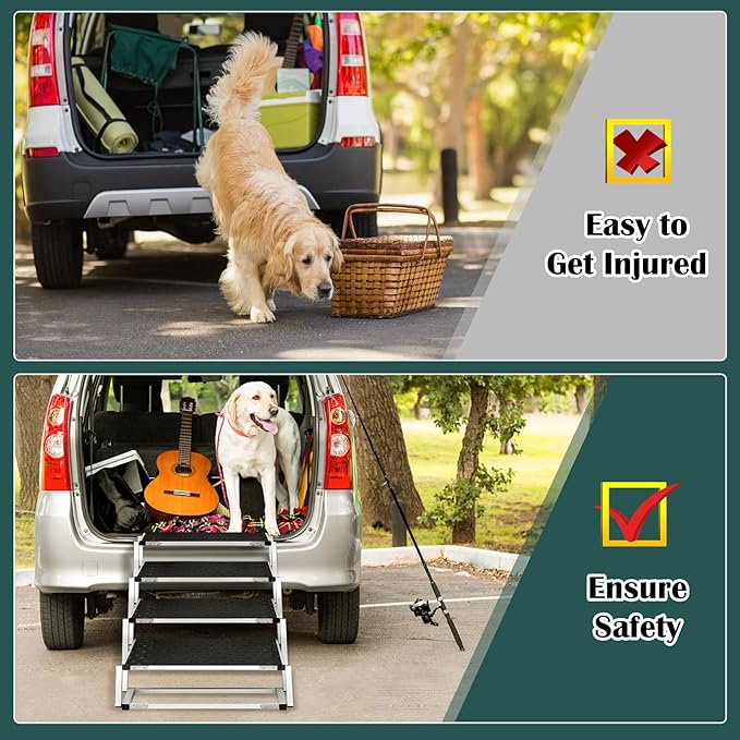 Dog Ramp for Car, Extra Wide Dog Stair for Large Dogs Car, Pet Steps Light Weight Aluminum Foldable Dog Steps for Cars and SUV,High Beds, Trucks, Supports up to 200 lbs (Extra Wide-4 Steps)