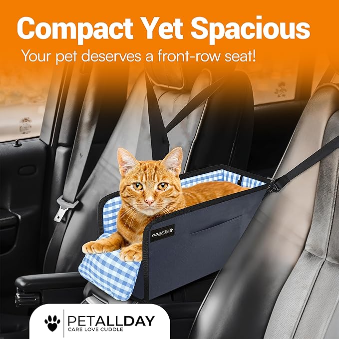 Center Console Dog Car Seat for Small Dogs Cats (Under 11 lbs) - Dog Booster Seat with Built-in Leash