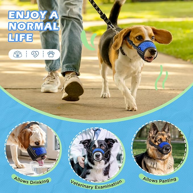 Dog Muzzle,Soft Breathable Mesh, Adjustable Loop Pets Drinkable Anti-Biting Muzzle for Small, Medium, Large Dogs | Lightweight, Comfortable, Easy to Wear-Blue M