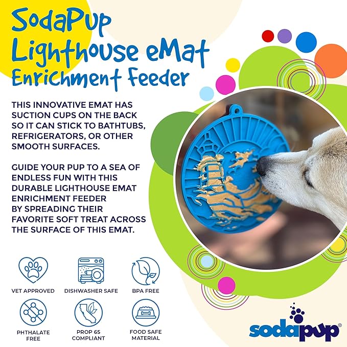 SodaPup Lighthouse eMat – Durable Enrichment Feeder with Suction Cups Made in USA from Non-Toxic, Pet-Safe, Food Safe Rubber for Mental Stimulation, Avoiding Overfeeding, Calming, & More