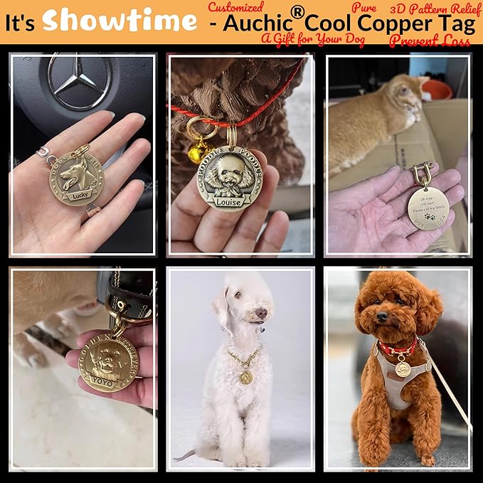 Vintage Pure Copper Pet ID Tags,Personalized Dog Tags,Three-Dimensional Relief Pet Pattern,Lettering on The Front and Back,Custom Pet Tags (B01-Alaskan Malamute)